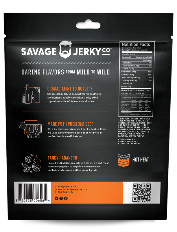 tangy habanero beef jerky packaging back
